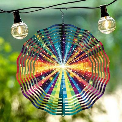 Colorful Glowing Wind Chime 2D Metal Hanging Decor for Outdoor Garden Patio Indoor Holiday Party Gift Home Decoration