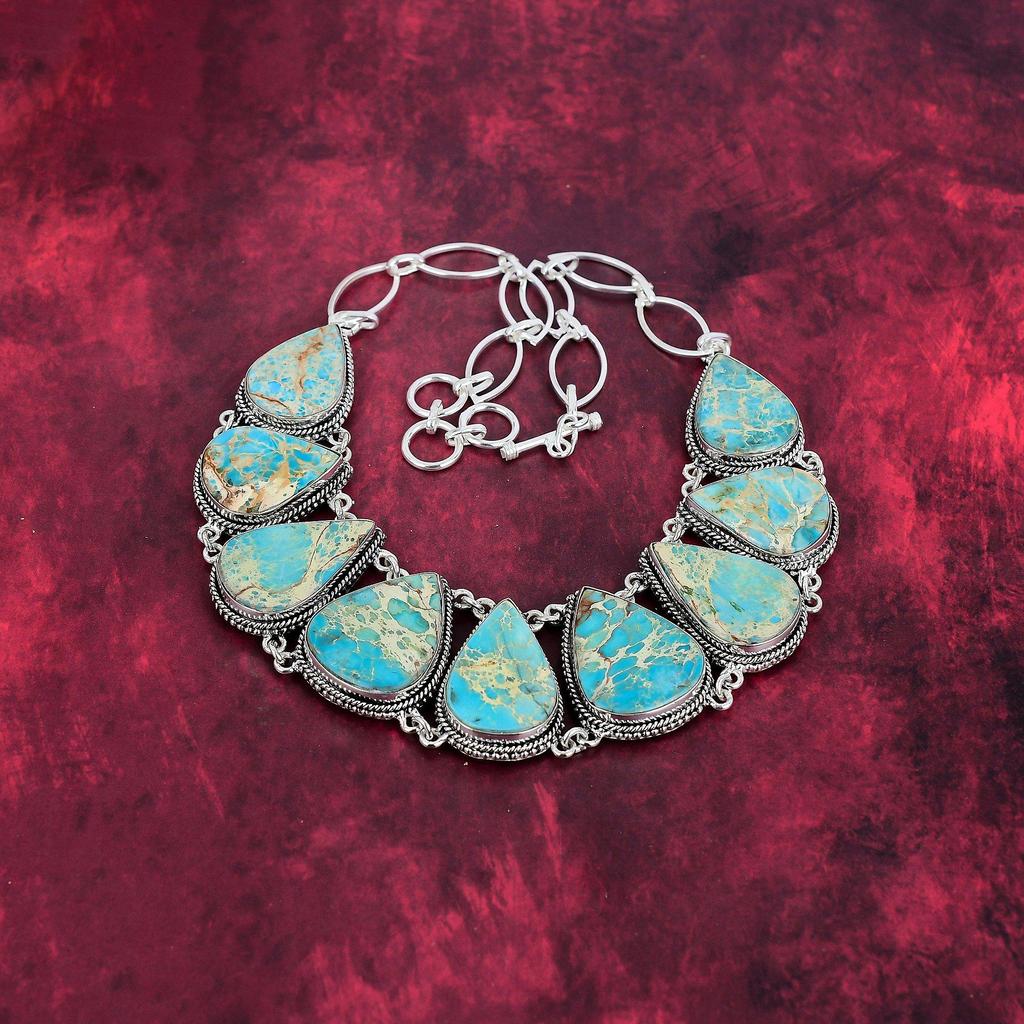 Blue Sea Sediment 925 Solid Sterling Silver Necklace Adjustable, Chain Necklace Handmade Gemstone, Gift For Mom Antique Jewelry