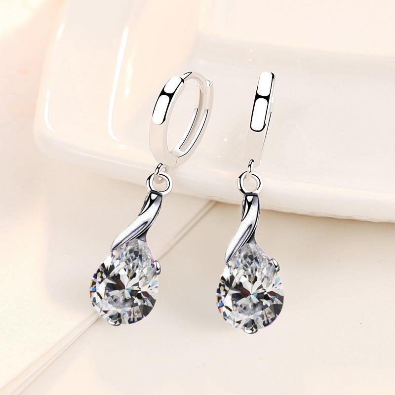 

925 Sterling Silver New Woman Fashion Jewelry High Quality Blue Crystal Zircon Water Drop Mid-length Hot-selling Earrings