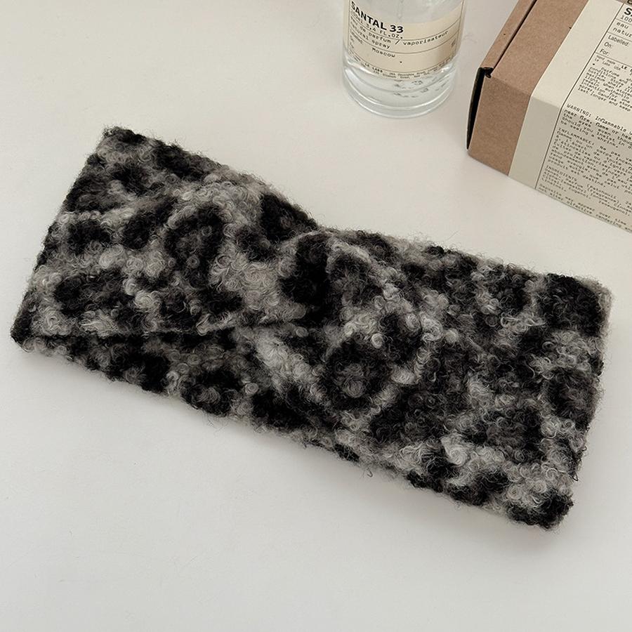 Vintage Leopard Print Knitted Cross Wash Face Headband for Women Autumn & Winter Versatile Hair Accessory