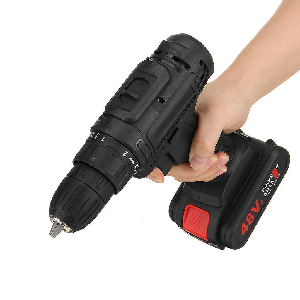 25+3 Speed Cordless Impact Wrench Electric Drill Socket Electric Screwdrive 1/2 Battery US Plug Black 48V