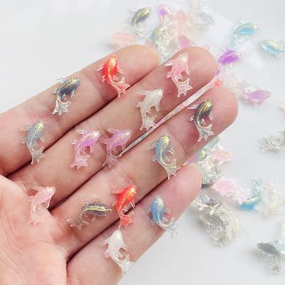 100 Pcs New 12*15Mm Cute Mini Shiny Cartoon Goldfish Resin Figurine Crafts Flatback Ornament Jewelry Making Hairwear Accessories
