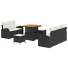 Ensemble de Canapé de Jardin 8 Pièces Noir Rattan Poly Acacia vidaXL, Canapé de Jardin 2 Places Noir Rattan Poly vidaXL364285