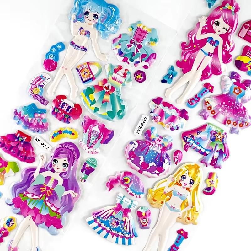 6/12/24pcs 3D Bubble Sticker Dress Up Girl Cute Design Various Styles Reusable Children Sticker Toy Birthday Gift for Girls TMZ