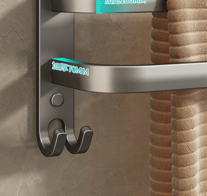 Gunmetal No-Drill Wall-Mounted Towel Rack for Bathroom Storage