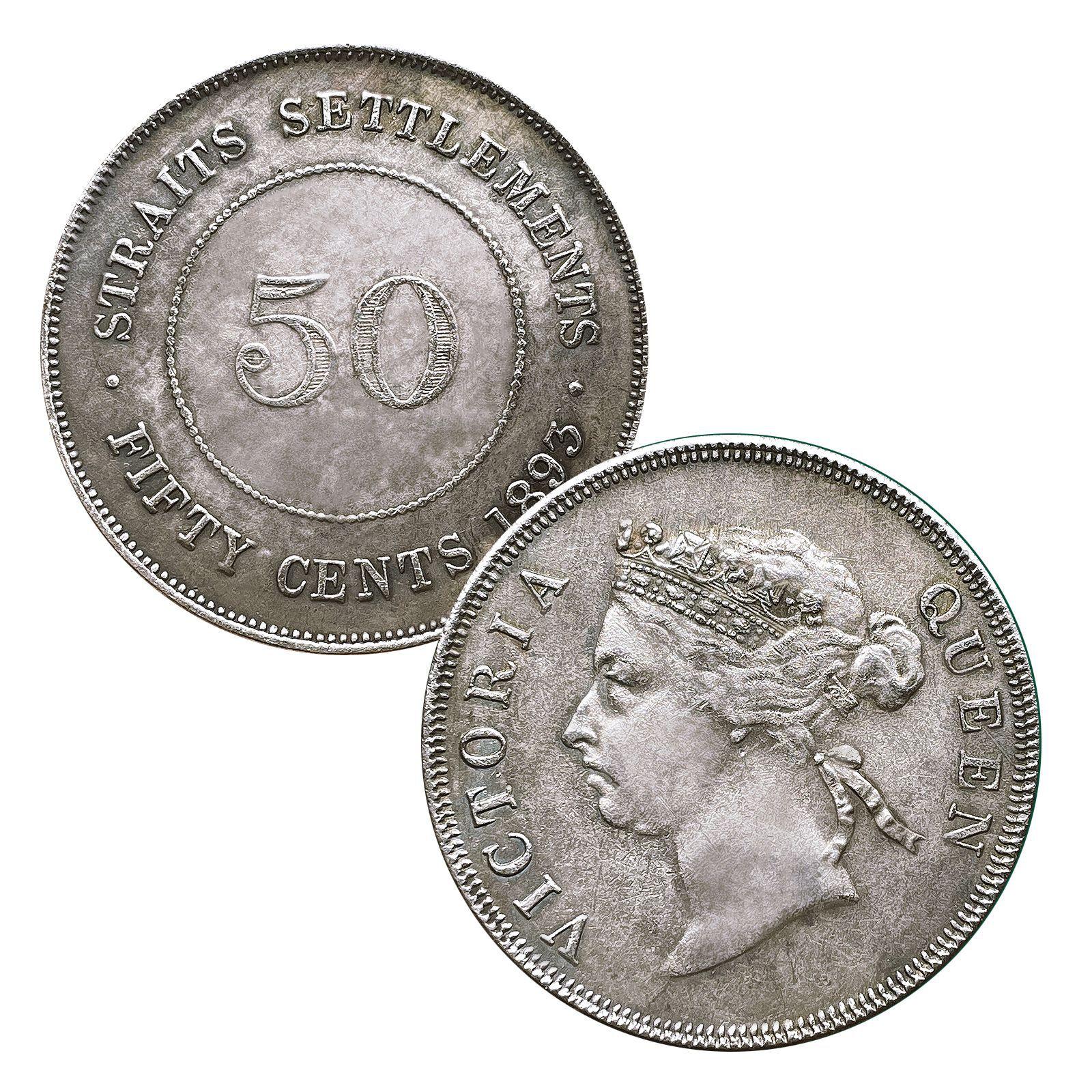 

Hong Kong Retro 50 Cent Queen, Victoria, 1895, British Straits commemorative coin, diameter 31mm