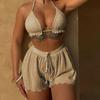 Evropský Americký Styl Sexy 3 Dílný Bikini Plavkový Set Dámský Jednobarevný Plážové Oblečení Dovolenková Plavky 0899
