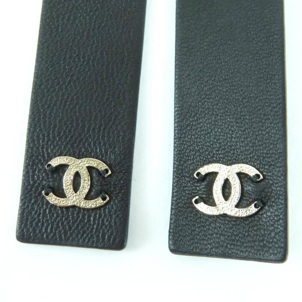 Great CHANEL Belt COCO Mark Leather Chain Ribbon Black Leather Women S B20C Used