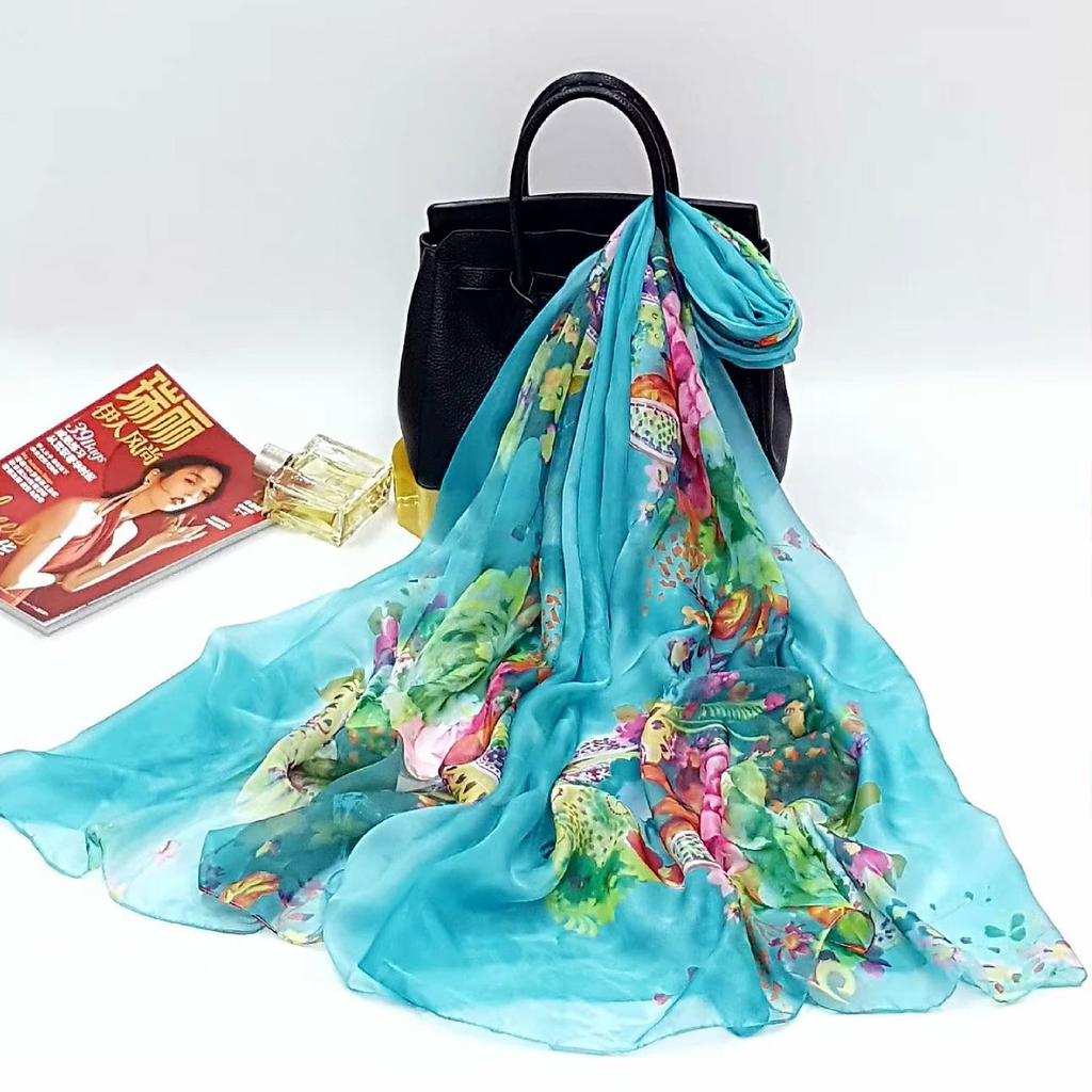 130x200cm Silk Scarf Folral Women Summer Hijab Luxury Print Sunscreen Bandana Foulard Pashmina Scarves Echarpe Shawl Large Wrap