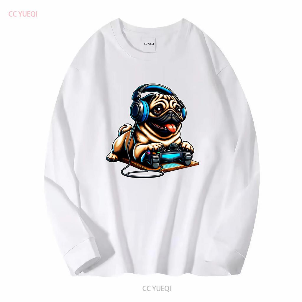 Pugs Dogs Playing Gamer Funny Pug Dog Breed Cute Puppies T Shirt vintage Washed Casual Comfortable Stretched vintage Washed