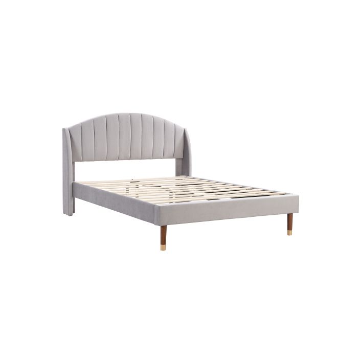 Lit Rembourré, 140*200, Avec Sommier À Lattes Et Tête De Lit, Lit Adolescent, Gris