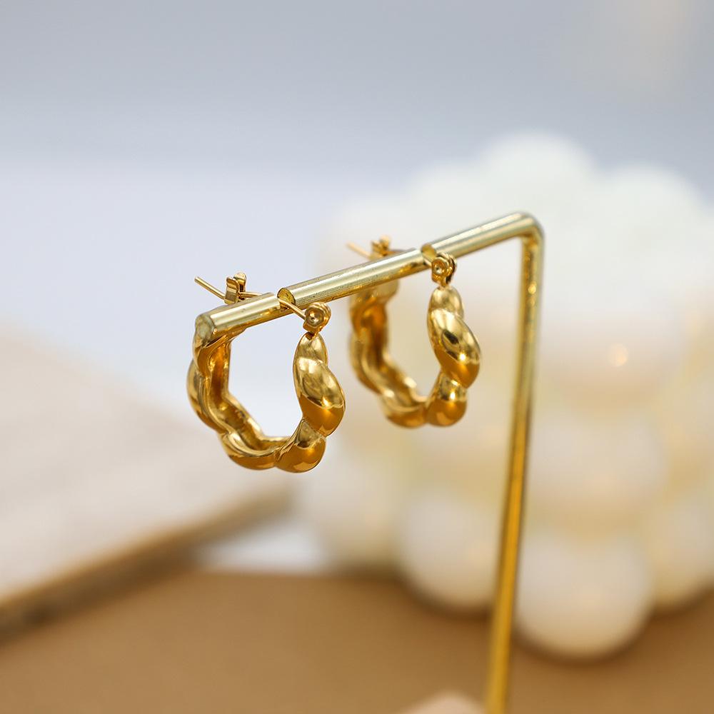 Accessories Niche Premium Sense Geometric Ear Buckles Earrings Personality Versatile Titanium Steel Twist Kink Earrings