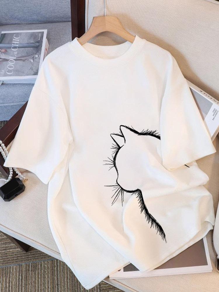 Pure cotton black short-sleeved women's t-shirt new popular summer unique design niche top loose t-shirt
