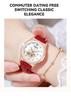 Love Watch Red Leather Strap Diamond Red and White Women's Wristwatch, Stylish, Waterproof, Simple, Business, Cute, Casual, Luxury, Gift,