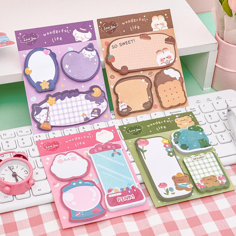 Cartoon Combo Sticky Notes: Cute, High-Value Student Stationery Memo Pads