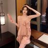 Sexy pajamas women's ice silk summer suspender shorts two-piece set with chest pad pure desire style new loungewear available