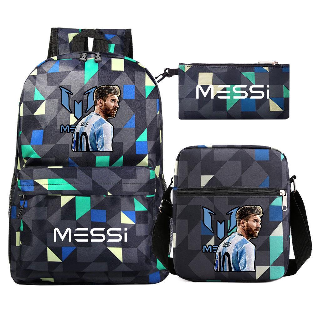 Football Star Print Youth Primary And Secondary School Students Schoolbag Three-Piece Set Men'S And Women'S Backpack