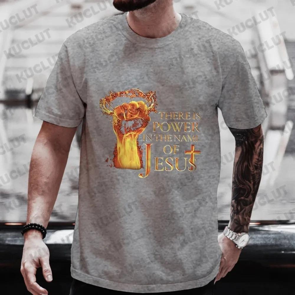 Fist & Jesus Letter Pattern Men's T-shirt Fashion Graphic Tops Short Sleeve Tees Summer Outdoor Streetwear Men Oversized Clothes