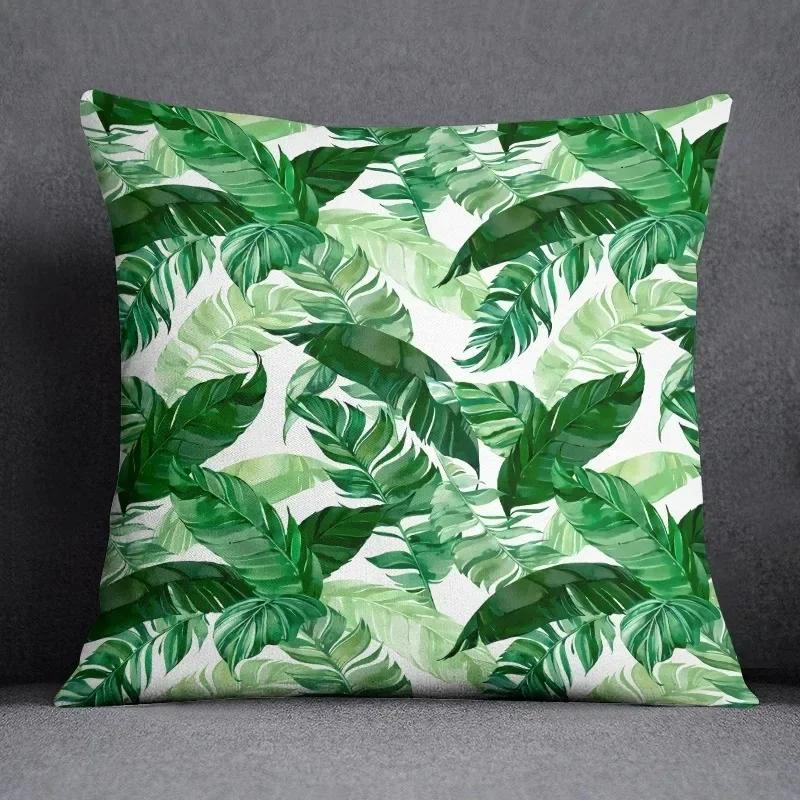 Green Leaf Series Printed Pillowcase Modern Home Bedroom Living Room Sofa Cushion Cover X Peach Skin Pillowcase Peach skin 18*18(CM)-1Pcs