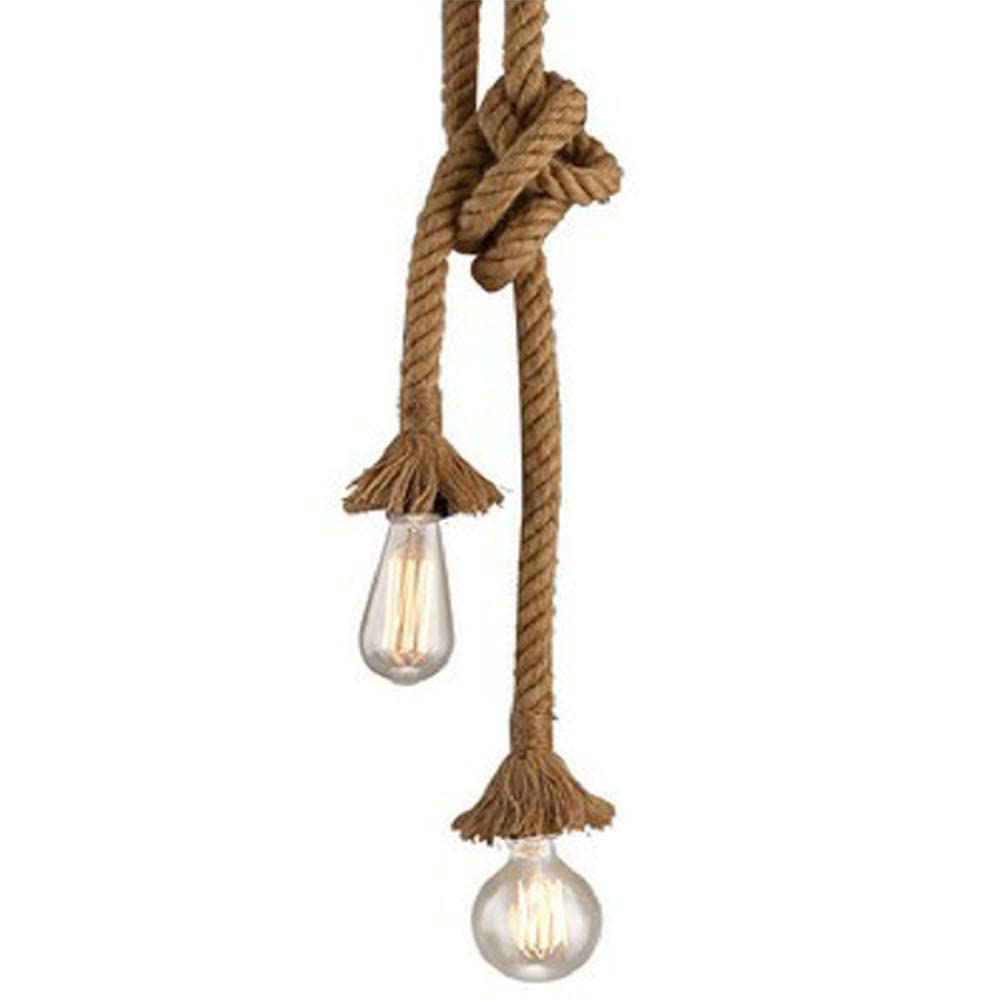Okuchodo Hemp Rope Pendant Light, 2 Lights, E26 Base, Fixture Only, No Installation Required, Modern Interior, Simple Ceiling Lighting, LED