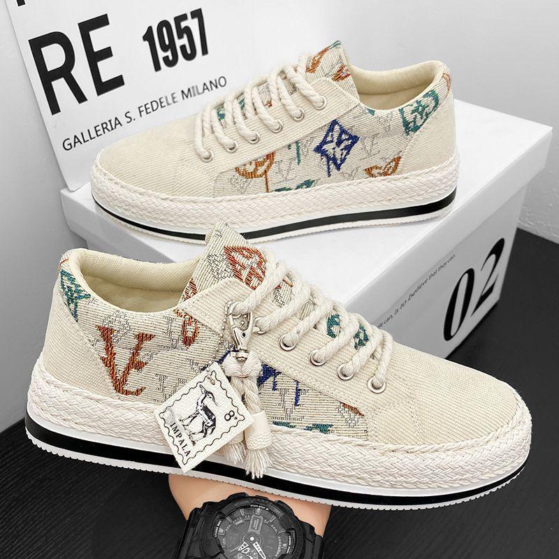 Canvas shoes men's shoes summer breathable trend corduroy flat shoes men's casual lightweight thin old Beijing cloth shoes