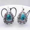 Turquoise Drop Pear Earrings Vintage Thai Silver Plated Dangle Earrings for Women