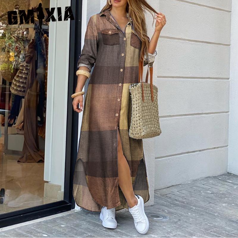 

GMXIA Стильное женское свободное длинное платье-рубашка с воротником и длинными рукавами XXXXXL жёлтый