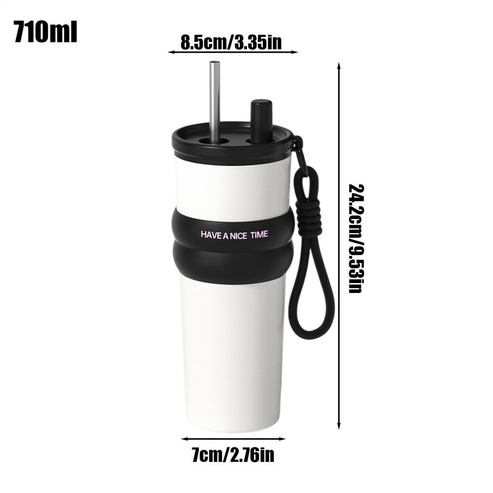 

Изолированная кофейная чашка большой вместимости, кружка для чая с соломинкой 710 мл, герметичный дорожный аксессуар, многоразовый контейнер для воды для холодных и 710ml белый