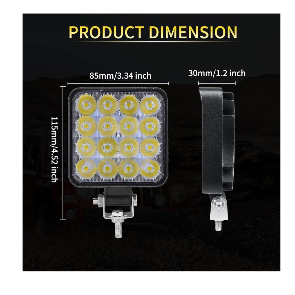 LED Off-Road Lights Square 16-LED Work Lights | 5-in-1 Function | IP67 Waterproof | 12V Aluminium Headlights 2-Pack