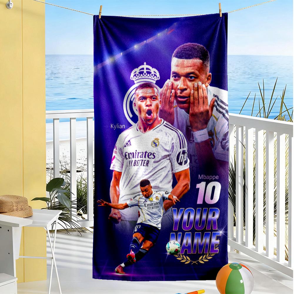 Mbappé Customizable Name Beach Towel Super Soft & Absorbent Suitable for Sports Travel Swimming Yoga Bathroom Beach And Pool