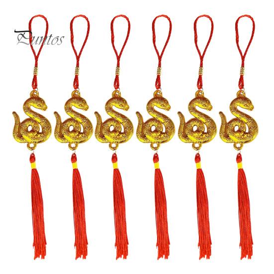 

6 шт. Китайские новогодние украшения 2025 года, украшение на удачу в виде змеи, талисманы в виде змеи, красные подвесные кисточки, декор по фен-шуй для автомобиля 6pcs