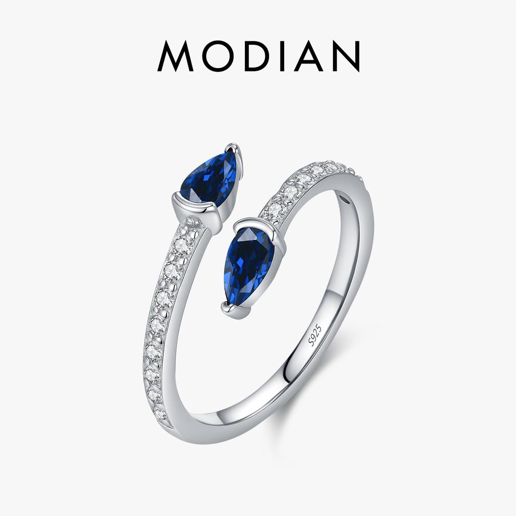 MODIAN 925 Silver Royal Blue Zirconia Open Size Finger Trendy Snake Shaped Adjustable Rings For Women Fine Jewelry