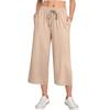 Pantaloni da donna a vita alta con nodo regolabile, fluidi in cotone e lino, gamba larga