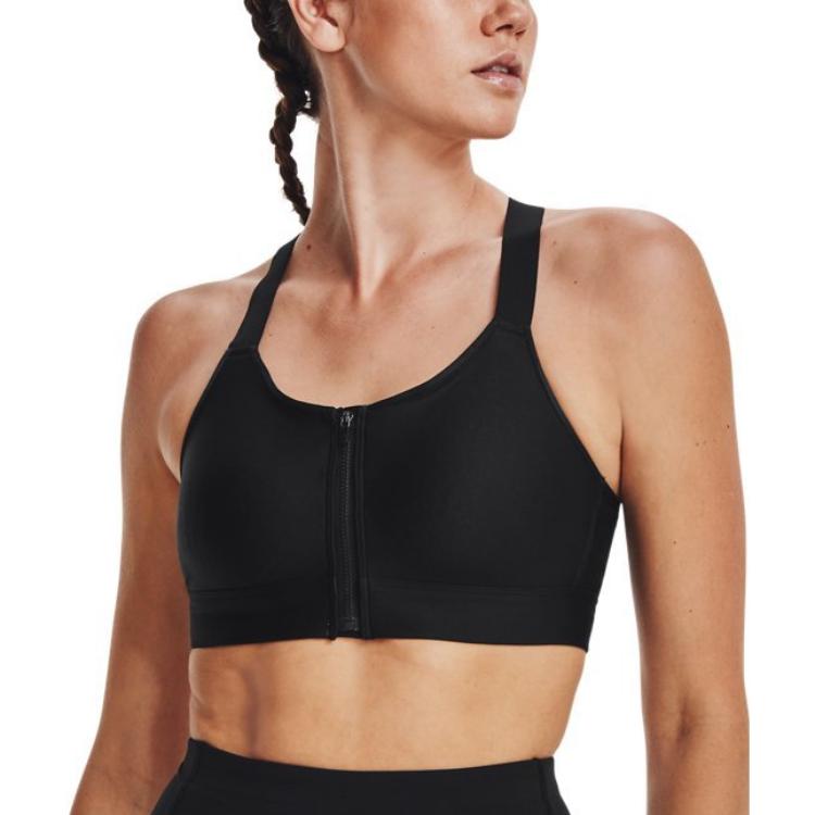 Under Armour Solid Color Zip Double Strap Sports Bra Women underwear Black 1374122-001