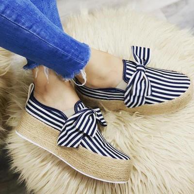 Spring Women Flats 2024 Shoes Slip On Casual Ladies Canvas Shoes Bow Thick Bottom Lazy Loafers Female Espadrilles Flat