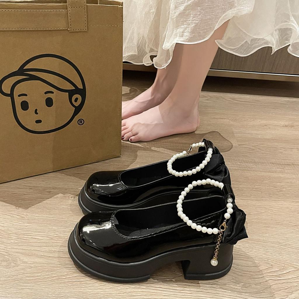 Fairy style small leather shoes white with skirt high heels single shoes French thick heel Mary Jane women's shoes 2025 summer and autumn new models