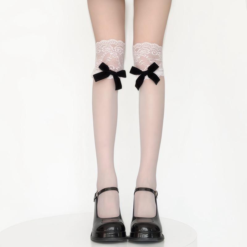 Summer Lolita Japanese Girls Lust For The Wind, White Streamer Bow, Any Cut Stockings, Children'S Knee Socks