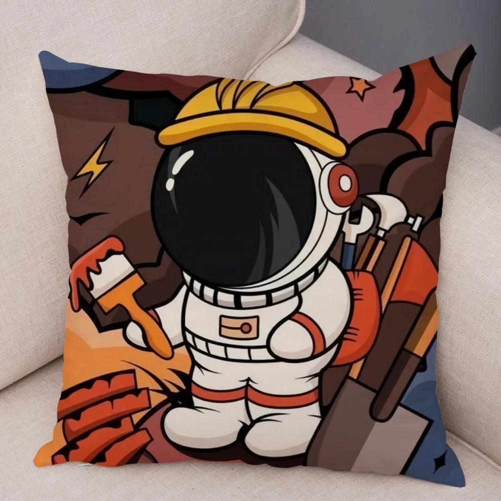 Cartoon Astronauts Cushion Cover Soft  Decor Cosmic Sky Pillowcase for Sofa Home Car  Print Pillow Case Children Room