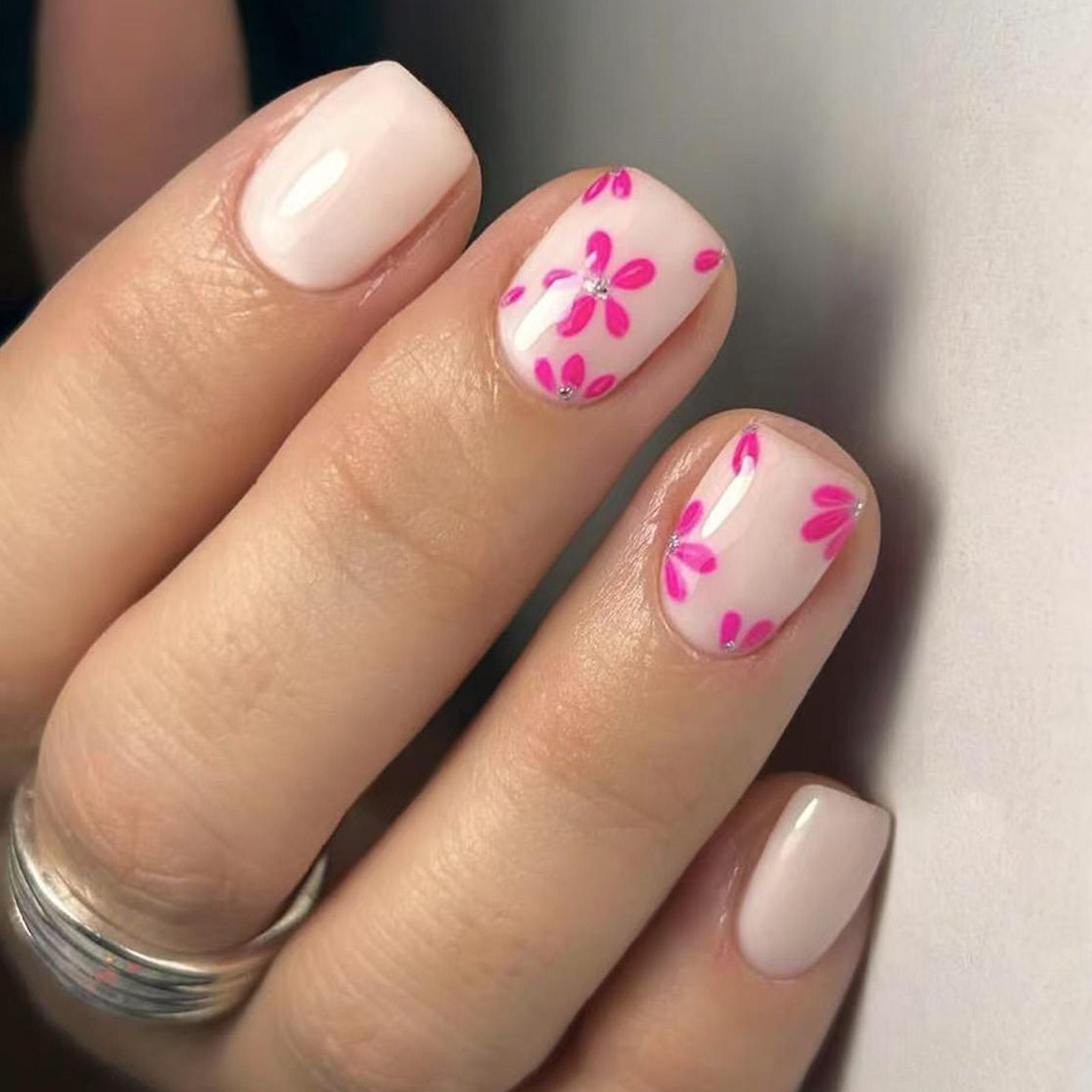 

Квадратные накладные ногти с цветами, наклейки для ногтей 12 размеров, 24 шт., французские типсы для DIY украшений для нейл-арта