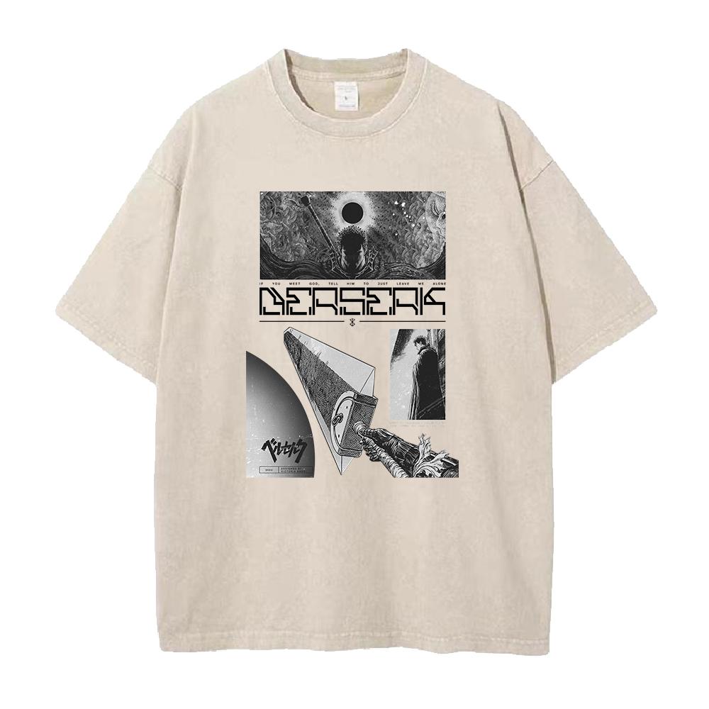 Anime Berserk Guts Graphic Tee Men Vintage Washed Tshirts Manga Street Casual Tshirt Harajuku Male Cotton Oversized T Shirt