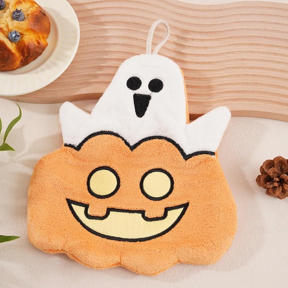 Hanging Loop Pumpkin Hand Towels Coral Fleece Ghost Pirate Towel Halloween Towels Indoor Use Style A