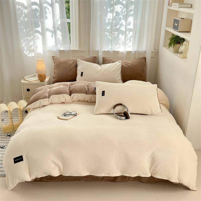 Class A Maternal and Infant Grade Milk Fleece Bed Sheet Quilt Cover Single Piece Pillowcase Fleece Four Piece Set Bed Cover Quilt Cover 1.2m 3pcs Set