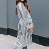 Women's Fashion Casual  Sequins Long Button Belt Coat Cardigan