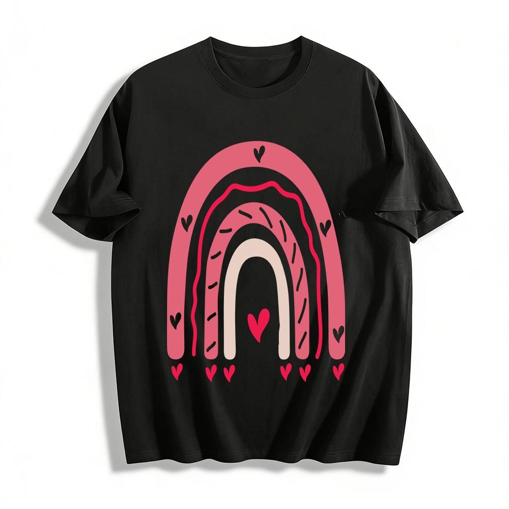 

Love Rainbow Print Casual Top Sweet Age-reducing Versatile Crewneck T-shirt Pure cotton T-shirt XXS