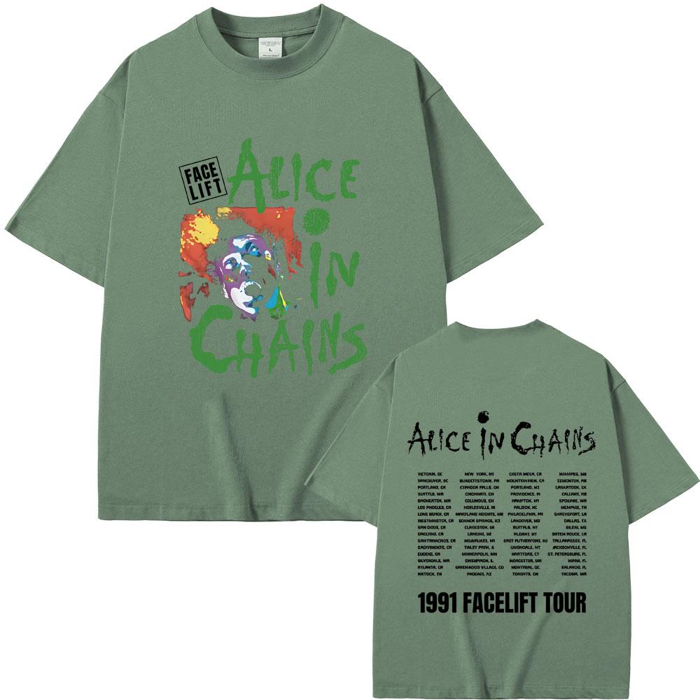 Rock Band Alice in Chains Face Lift Tour 1991 T-Shirt Unisex Damen Punk Lässig Oversized T-Shirt Tops Herren Mode Reine Baumwolle T-Shirts