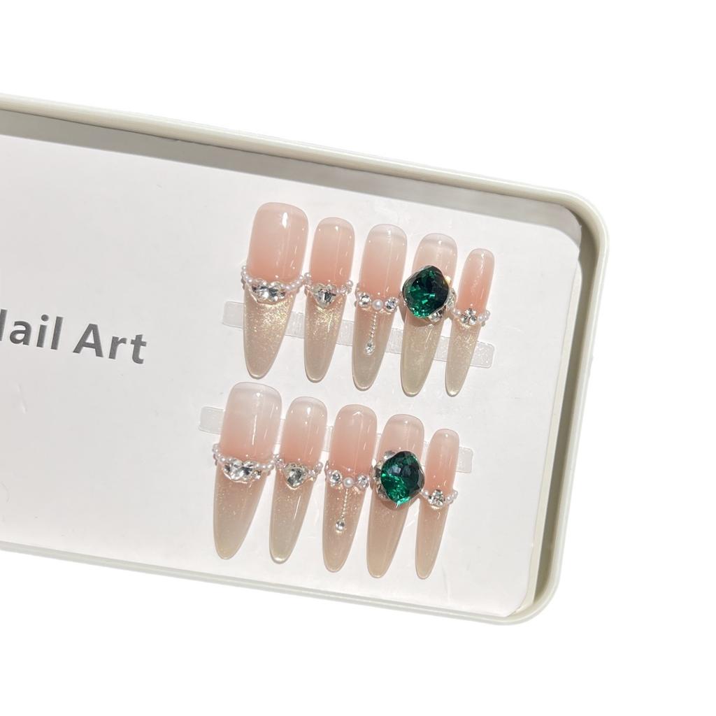Advanced Sense of Cat Eye French Nail Art Piece Diamond Pearl K9 Drill Wear Armor Pure Handmade