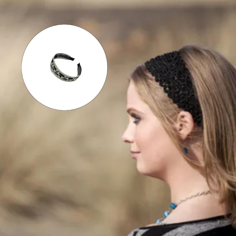 French Lace Wide Elegant Embroidered Tulle Hairband Slip Grip for Women Girls