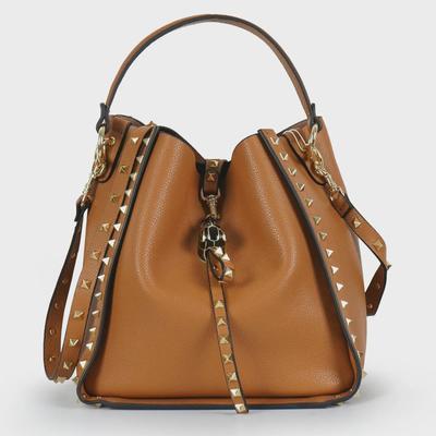 Echte Leder Nieten Eimertasche mit Tigerkopf-Design