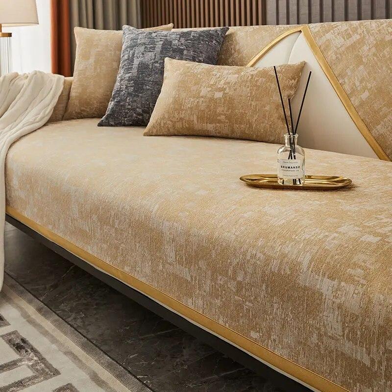 Luxury Leather Universal Sofa Cover Non-slip Gold Edging Modern Simple Sofa Protection Couch Cover Seat Cushion