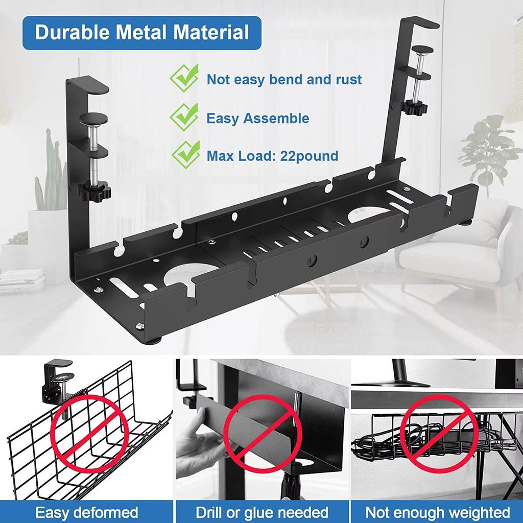 No Drilling Under Desk Wire Management Tray Retractable Cable Organizers In Home Office PC Router Data Wire Metal Storage Rack